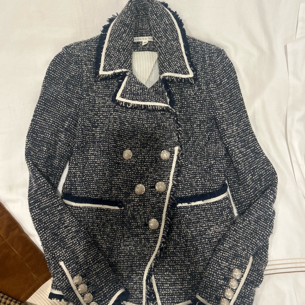 Veronica Beard Navy and White Tweed Blazer
